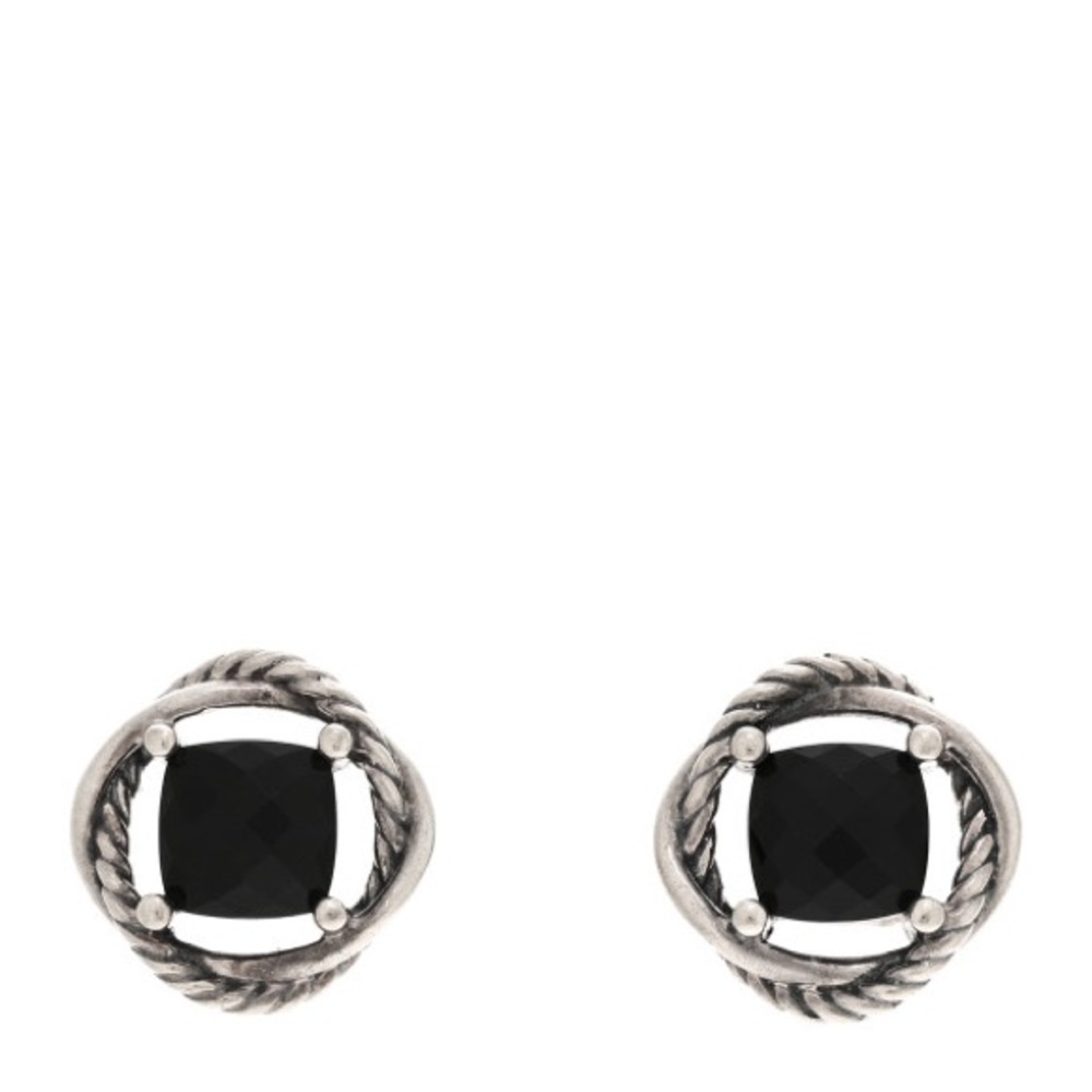 David Yurman Black and Silver Onyx Rope Earrings